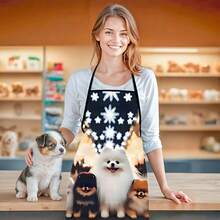 1件可爱狗狗图案印花围裙，适合居家厨房烹饪烘焙、绘画、洗碗、清洁等用途。 - 彩色 - 查看 8