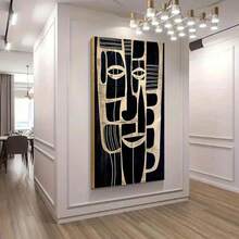 Poster-2D Flat Large Size 27.5 X55.1 Inch Canvas Art Modern African  Mask Design, Black And White With Golden Embellishment, Living Room Or Bedroom Wall Decoration, African American Wall - Nhiều màu - Xem 2