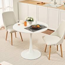 Round Dining Table, 31.5 In Wood Table For 2-4 Person, Modern Circle Furniture, Leisure Coffee Office Tables With Pedestal Base In Tulip Design, For Home Kitchen Living Room, White(Only Table) - White - View 9