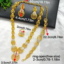 4pcs Fashionable Women's Gold-Plated Spiral Rhinestone Jewelry Set: Necklace, Earrings, Bracelet, Ring. Suitable For European, African, Middle Eastern, Dubai Bride, Wedding, Party Dress, Halloween, Christmas, New Year, Birthday, Holiday Gift, Daily Wear.