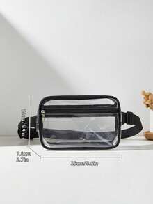 1pc Fashion Contrast Color Frame Clear Fanny Pack Chest Bag, Adjustable Length, Zipper Closure, Large Capacity, Suitable For Beach, Shopping, Traveling - Black - View 4