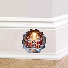 ملصق حائط عيد الميلاد قطعة واحدة، عائلة فأر جميلة بقبعات سانتا وصندوق هدايا، ملصق لاصق ذاتي من البي في سي، ديكور منزلي لغرفة المعيشة والنوم والمدخل، مشهد ثلجي شتوي