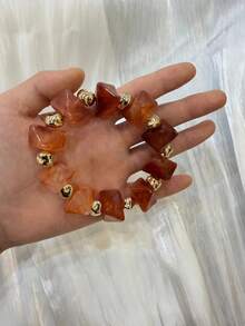 1 pieza Brazalete vintage estilo bohemio con cuentas gruesas de acrílico y doradas, de lujo y alta gama para mujeres, parejas, fiestas y uso diario