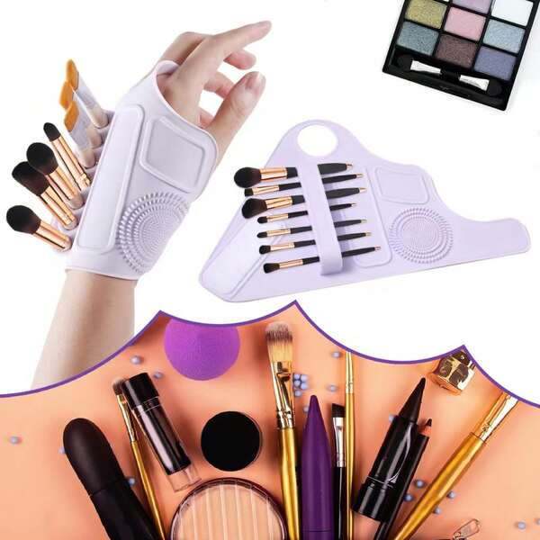 Silicone Makeup Brush Holder Wristband, Multi-Functional Makeup Tools With Cleaning Area, Makeup Sponge, Foundation Mixing Palette, Makeup Brush Storage Wristband