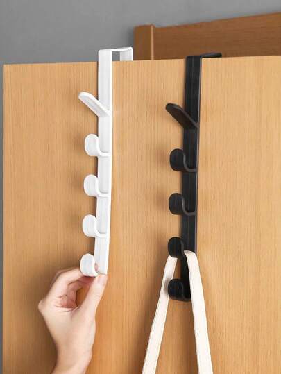 1pc White Plastic Door Hook, Modern Non Perforated Strong Hanger, Suitable For Home Use Vertical Multi-Functional Hook At The Back Of The Door, Non Perforated Storage Rack At The Back Of The Door, Bag Hook, Dormitory Wardrobe Bedside Hanging Clothes Hook, Hanging Clothes Hanger, Plastic Hook, Suitable For Bedrooms, Living Rooms, Dormitories, Bathroom Doors, Household Supplies (White, Black, Brown)