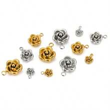 10 件 5/8/10 毫米不锈钢吊饰玫瑰花吊饰 PVD 镀金金属耳环项链手链珠宝制作用品 - 玫瑰花吊墜 - 查看 5