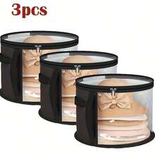 1pc/2pcs/3pcs Collapsible Round Brim Hat Storage Container, Travel Hat Organizer Box Bag For School School Accessories School Stuff - Black - View 11