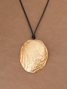 1 pezzo Collana alla moda con pendente asimmetrico in stile boho, con conchiglia d'ostrica e perla, finitura opaca oro e argento, corda cerata, adatta per uso quotidiano da donna, catena da 28" + 2" estensibile