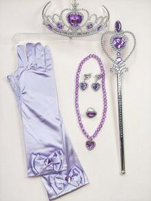 8pcs Princess Costume Party Accessories Set, Including Crown, Gloves, Hair Accessories, Wand, Necklace, Earrings, Suitable For Party Occasions