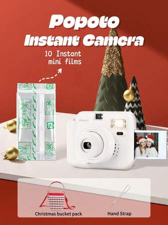  Cámara instantánea Popoto para películas Mini 11/12 con 10 películas instantáneas Mini sin necesidad de revelado, impresión automática, incluye estuche de PU, regalo ideal para mujeres, adolescentes, amigos, familia, Navidad, cumpleaños, fiesta, viaje, estilo óptico retro (no incluye batería)