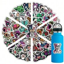 怪兽熊涂鸦贴纸 - 色彩鲜艳的卡通贴纸，适用于笔记本、相册、行李箱、水瓶、滑板、头盔等 - 乙烯基材质，可重复使用，多种颜色和图案，可爱贴纸