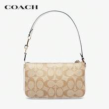 COACH Nolita 19 经典印花帆布及皮革单肩斜挎包，米色/卡其色小方包 C3308 IMDQC - 卡其色 - 查看 3