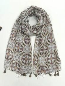 1 pezzo Sciarpa semplice stampata, scialle leggero e traspirante con nappe, sciarpa di seta elegante e alla moda per donna, sciarpa grande e versatile per primavera/estate, protezione solare per esterni, coprispalle da spiaggia - Rosa - Visualizzare 8
