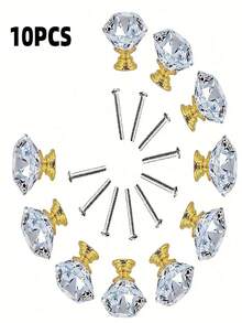 5pcs/10pcs 1.18-Inch Diamond Design Crystal Glass Handle, Cabinet Handle, Drawer Handle, Kitchen Cabinet Handle, Furniture Handl - Multicolor - View 8