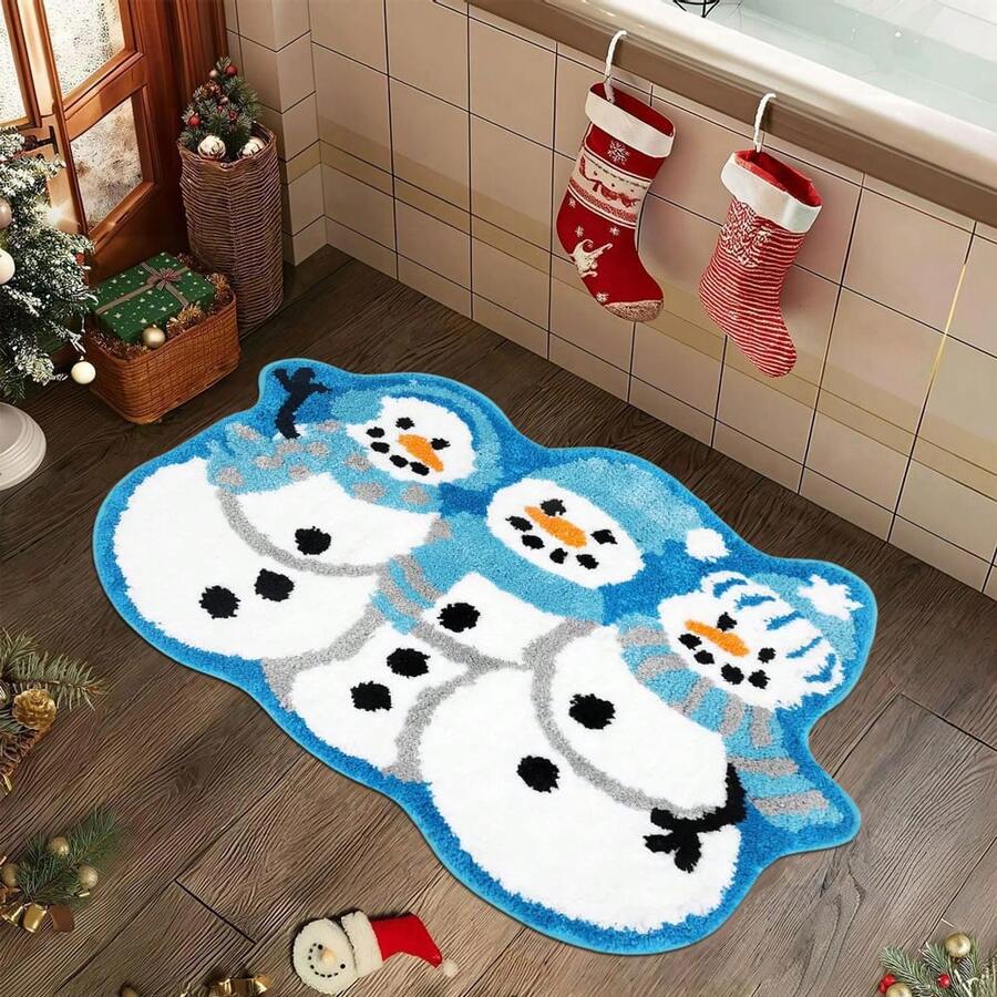 سجادة حمام ديكور رجل الثلج عيد الميلاد، سجادة منطقة، حصيرة الباب - أزرق ريفي، مانع الانزلاق للمنزل والحمام، ديكور منزلي داخلي لعيد الميلاد، هدايا عيد الميلاد، ديكورات منزلية لعيد الميلاد، سجادة مانعة للانزلاق للباب، سجادة حمام مانعة للانزلاق - قابلة للغسل في الغسالة، حصيرة باب من الصوف الاصطناعي عالي الكثافة، مثالية لديكور الحمام أو غرفة النوم، ديكور وإكسسوارات حمام عيد الميلاد، مناسبة لديكور مدخل المنزل مطبخ السجاد