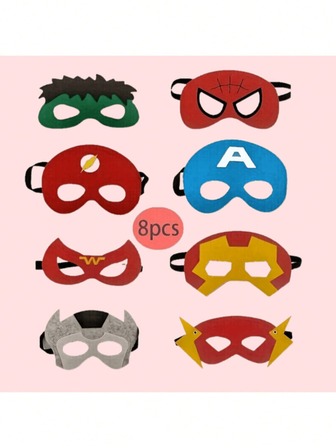  8pcs Marvel Superhero Theme Party Decorative Masks, Hulk, Spider-Man, Iron Man Character Themed Masks, Suitable For Various Decoration Scenarios, Birthday, Mother's Day, Father's Day, Party Decoration