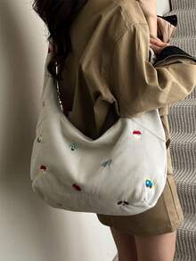 Preppy Style Women's Corduroy Sling Bag - Corduroy Zipper Closure Fashion Shoulder Bag, Casual Sports Dumpling Crossbody, New Autumn And Winter Student Corduroy Bag,Underarm Bag,Tote Bag, Commuter Jiaozi Bag Casual Joker Crossbody Bag, Lightweight, Zipper Closure, Polyester Lined, Edge Paint Detail - Multicolor - View 5