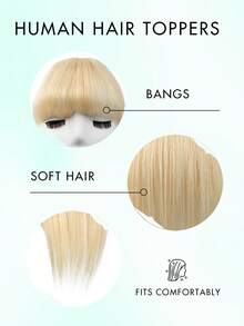 Hair Toppers For Women Real Human Hair 8-14inch Straight Human Hair Topper With Bangs Skin Scalp Big Base Cover Thinning Or Loss Top Pieces Real HairPieces 360°3D Bangs Thinning Blonde Hair For Daily - Multicolor - View 5