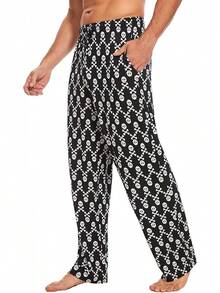 Mens Pajama Pants - Viscose Made From Bamboo, Soft Sleep Pants Comfy Drawstring Lounge Bottom With Pockets Sweatpantshalloween - Skulls - View 3