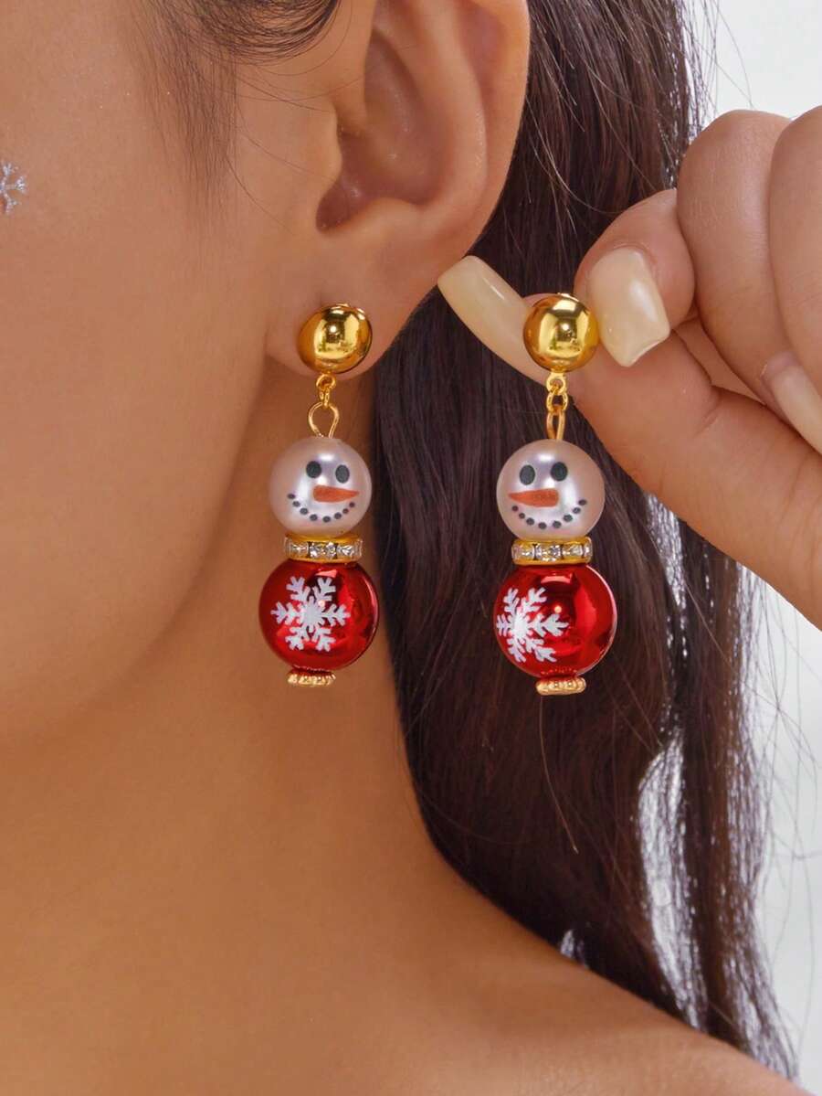 1 Pair Elegant Versatile Snowman & Snowflake Earrings, Suitable For Men And Women, Holiday Party, Daily Wear, Exquisite Christmas, Thanksgiving, Holiday, Birthday Gift