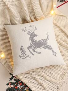 1 pieza/2 piezas Funda de cojín decorativa navideña, Jacquard de chenilla con renos de Navidad para decoración de sala de estar, dormitorio y hogar de estilo granja en invierno, regalo festivo