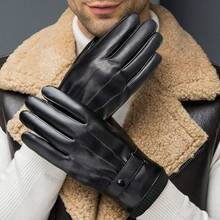 SANKUU Black Leather Gloves For Men, Winter Warm Touchscree Cycling Gloves Outdoor Riding Warm Linner Waterproof Gloves - Nhỏ-Đen - Xem 5