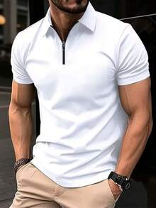 Camiseta Gola Polo Camisa Masculina  Ziper Manga Curta Lançamento. - Branco - Visão 6