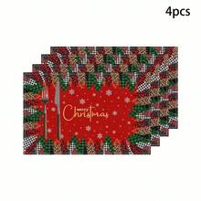 1/4/6 Stücke Set bedruckte Tischsets für fröhliche Weihnachten, Weihnachtsbaum Stil, Polyesterfaser Küchen-/Esszimmer Tisch Dekorationsstoff, geeignet für Weihnachtsdekoration in Restaurants und Küchen.