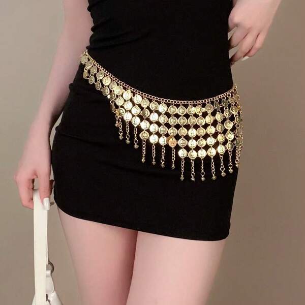 Cadena de cintura con borlas de retrato vintage, accesorio de cintura de diseño exótico, decoración versátil y elegante de estilo retro