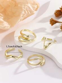 1 Set Of 3pcs Fashionable Asymmetrical Geometric Metal Rings