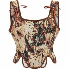 Women's Waist Cincher Bustier Boned Corset With  Design In 2025 - Brown Retro Country Style - View 1