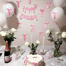 11 piezas Conjunto de decoración de pared con moños rosas, incluye 10 piezas de lazos de cinta + 1 pieza de corona de cumpleaños, adecuado para fiesta bohemia DIY, eventos con tema de ballet, perfecto para boda y sesión de fotos en el dormitorio