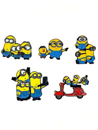 1/5pcs Minions Theme Metal Enamel Pins, Containing Stuart+Bob+Kevin Accessories, Cute Cartoon Creative Minions Metal Badges, Suitable For Birthday Decoration, Christmas And Halloween Decoration, Small Gifts