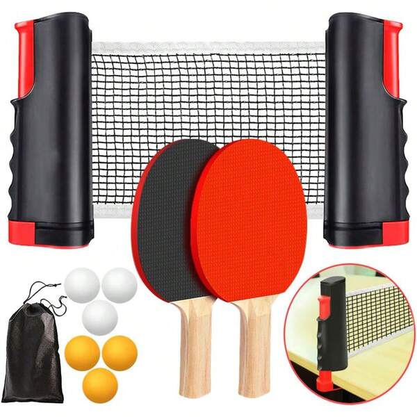 Portable Set With Retractable Net, Rackets, Balls And Carry Bag For Indoor/Outdoor Games