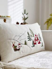 1 capa de almofada bordada com Papai Noel vermelho e árvore de Natal, adequada para decoração de interiores, capa de almofada decorativa de Natal, enchimento de almofada não incluído