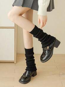 1 Pair Black/2 Pairs Black&White Fashionable Women's Leg Warmers With Ruffle,Slouch Leg Warmers Fall And Winter, Cozy - màu đen - Xem 3