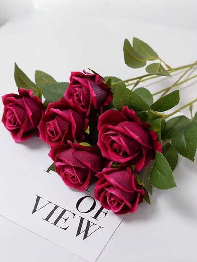 1/5 Pcs Rose Red Rose Artificial Bridal Bouquet Realistic Velvet Faux Flower Flower Arrangement Decoration Fake Rose Artificial Rose For Valentine's Day Gifts Wedding Party Home Decoration, Birthday Gifts Outdoor Indoor Decor, Graduation Gifts