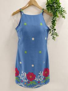 Plain  Dress With Fake - Royal Blue - View 1
