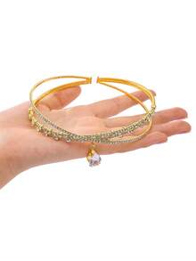 1件套优雅水滴水晶公主项链及头链，椭圆形吊坠项链，水钻皇冠头饰，百搭新娘婚礼配饰，闪亮字母装饰 - 金色 - 查看 8