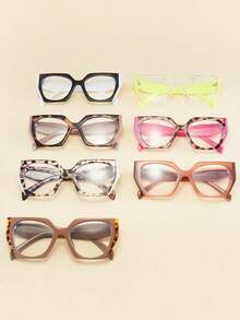 1 件/2 件女士时尚无度数眼镜粗框拼色 TR90 个性化迷人装饰眼镜，适合日常使用、电脑、手机、阅读、游戏 - 粉色 - 查看 9