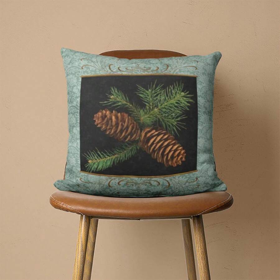 1pc Pine Cone Pillow Cover, Green & Brown Pillow Case, Winter Cushion ...