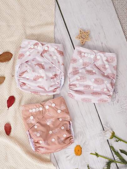 3 piezas de pañales de tela reutilizables y ajustables con interior y exterior impermeable y súper absorbente, aptos para bebés de 3 a 15 kg