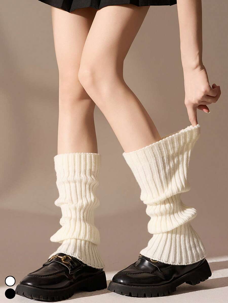 1 Pair Women's Knitted Leg Warmers, Ribbed Knit, Solid Color, Simple, Warm, Practical Accessory Leg Warmers, Minimalist Daily Accessory Leg Warmers, Fashion Accessory Leg Warmers For Women And Girls, Autumn/Winter
