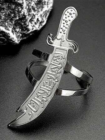 Arapça Ali Zülfikar Kılıç Bıçak Zincir Yüzükler Kadınlar Erkekler Paslanmaz Çelik Gümüş Renk Müslüman İslam Parmak Yüzük Takı