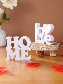 1pc White Double-Layer Love/Home Letter Decor, Modern Minimalist PVC Material Home Decor Letter Plaque, Suitable For Product Display, Office Desk, Home, Valentine's Day, Wedding Anniversary Decoration - White - View 2