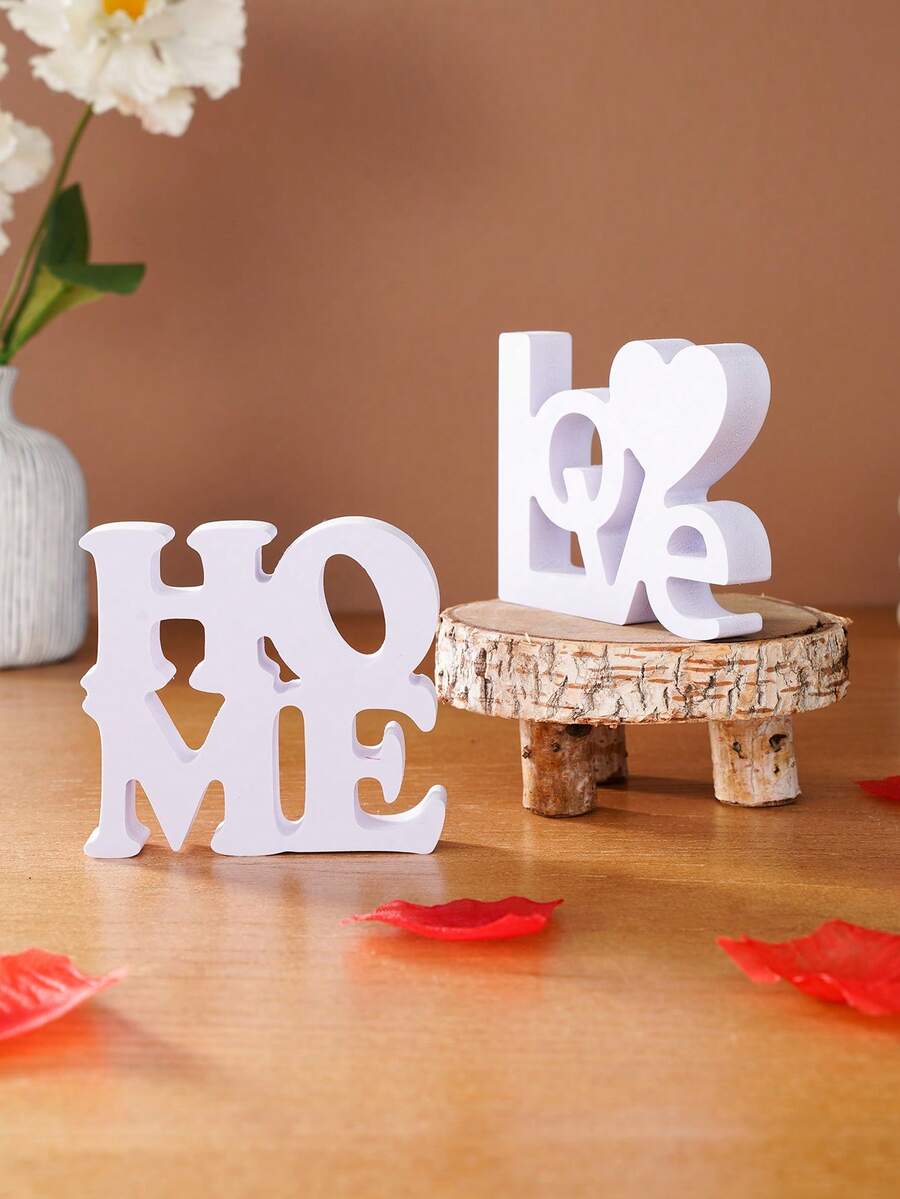 1pc White Double-Layer Love/Home Letter Decor, Modern Minimalist PVC Material Home Decor Letter Plaque, Suitable For Product Display, Office Desk, Home, Valentine's Day, Wedding Anniversary Decoration