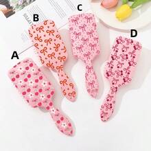 1pc Bow Air Cushion Massage Hair Brush, Cute Girl Mini Comb, Popular Pink Cute Bow & Cherry Blossom Print Air Cushion Comb Smooth Hair Brush - Multicolor - View 4