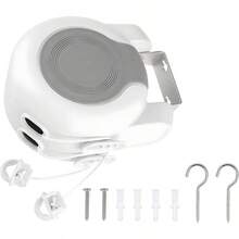 Tendedero Retrctil de Pared 13 Metros - Soporte 15kg, Plegable Portatil para Ropa para Balcn/Hotel/Patio/Interiores, Incluye Kit Instalacin Ganchos para Ropa Ajustables - Gris y blanco - Ver 2