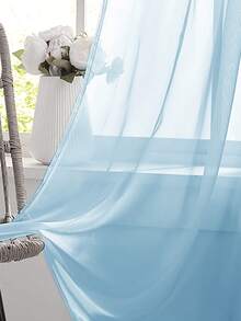 1pc Solid Color Sheer Curtain With Rod Pocket, Lightweight And Semi-Transparent, Suitable For Bedroom, Study, Living Room, Balcony And Other Decorative Windows,Fall Decor,Autumn Decor,Room Decor - Blue - View 4