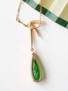 1 peça S925 Prata Esterlina Versátil Moderno Folha de Bambu Gota D'água Pedra Verde Pingente Colar, Vintage Elegante para Mulheres, Adequado para Uso Diário, Feriados, Festas, Joias Presente